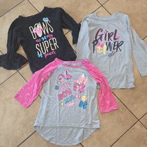 Lot of 3 Girls Jo Jo Siwa Bows & Super Power Long Sleeve Shirts Sz 6/6X